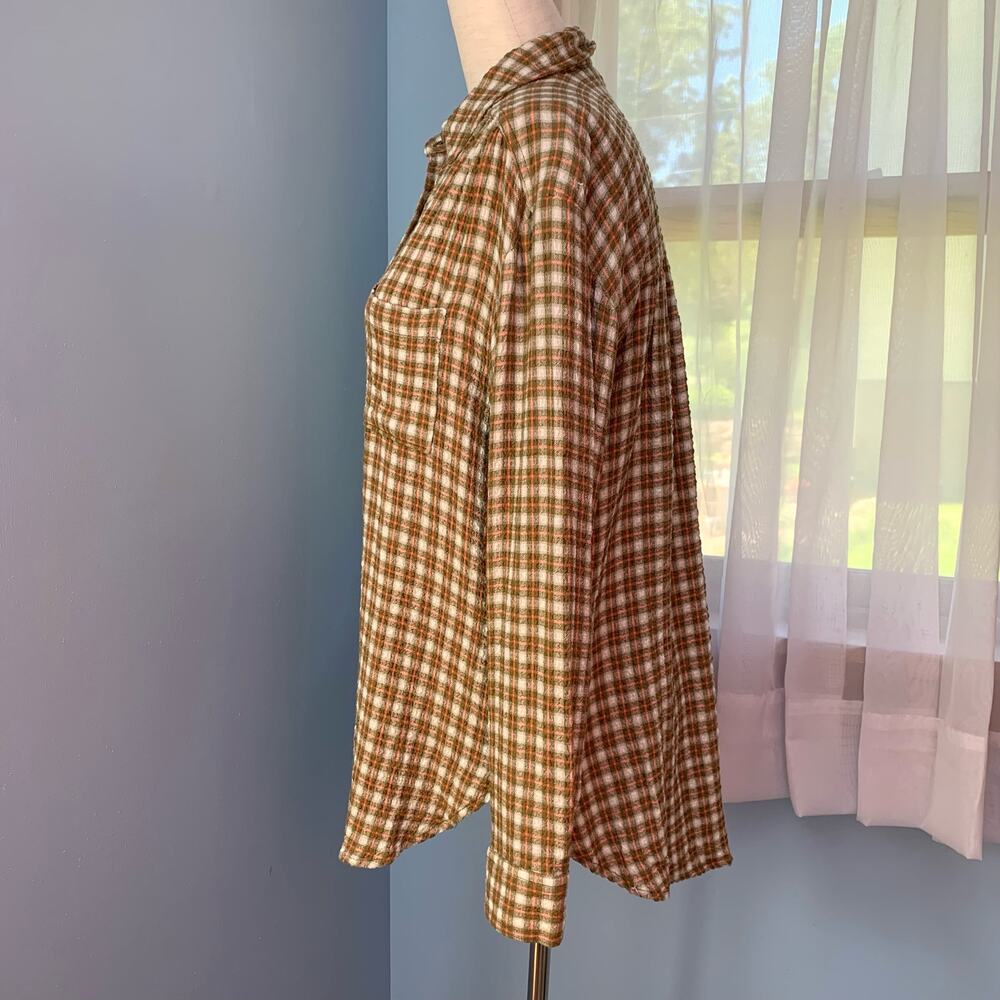 Anthropologie Pilcro Plaid Crinkle Button Down Shirt Size XS - Picture 3 of 7